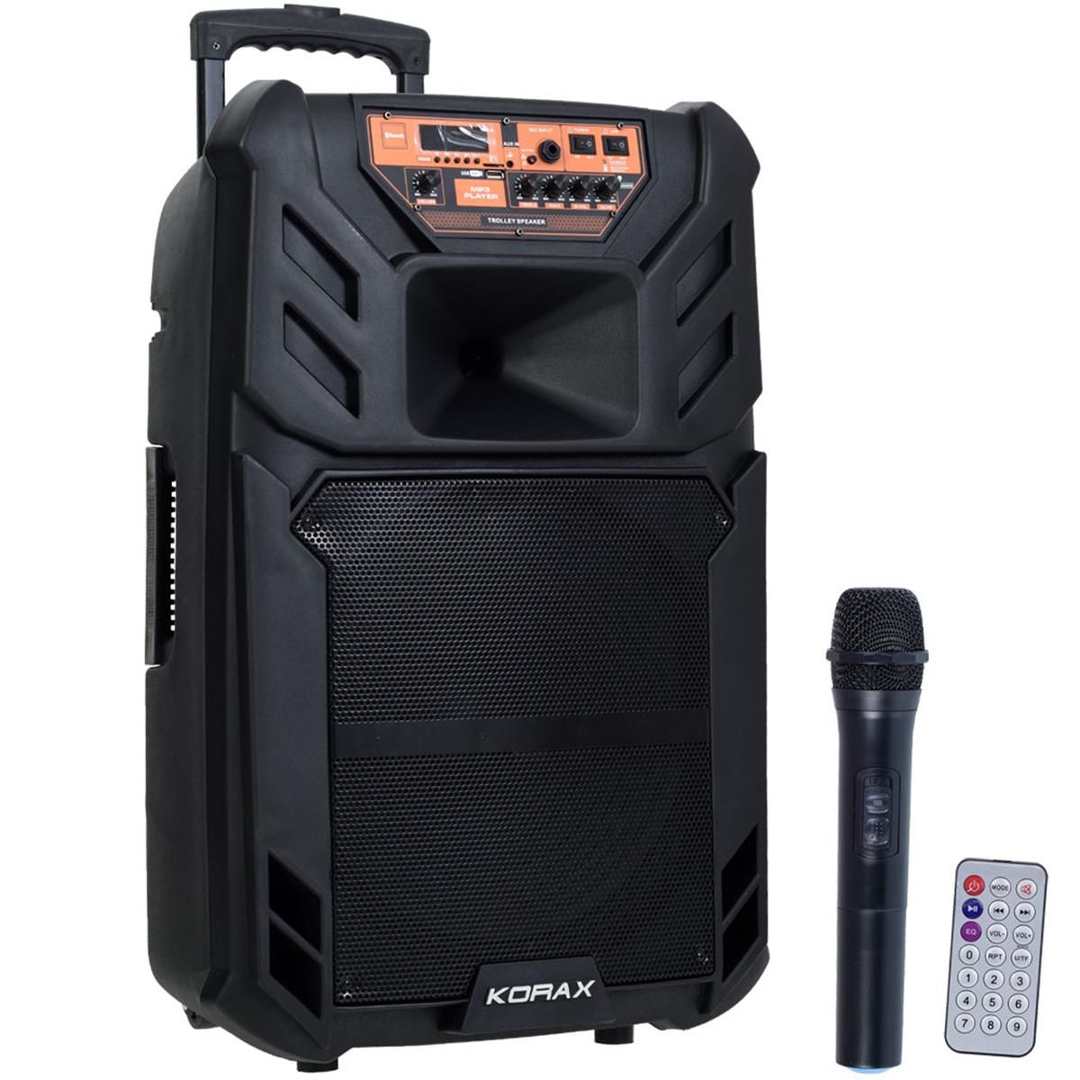 Korax KX-MAX-38 Plus 1 El 1 Yaka Mikrofonlu 120W Usb+Sd+Bt Portatif Aktif Kabin öğtermen Toplantı Anfisi (Mevlüt Anfisi)