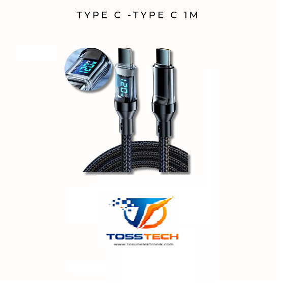 Tosstech For line TYPE C -TYPE C 1M - Dijital Göstergeli Şarj Kablosu