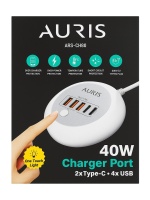 Auris ARS-CH80 40W 2x Type-C + 4x USB Çoklu Şarj Istasyonu | One Touch Işıklı Hızlı Şarj Adaptörü