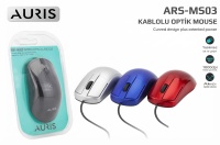 Auris ARS-MS03 1600 DPI Ergonomik Kablolu Optik Mouse - Siyah / Mavi / Kırmızı / Gümüş