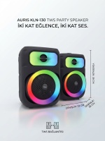 Auris KLN-130 8 İnç TWS RGB Işıklı Bluetooth Party Speaker Hoparlör
