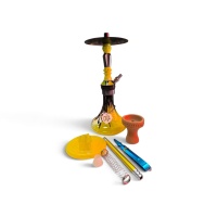 CeyA Özel Tasarım Sarı Siyah Nargile Takımı - Full Set Silikon Hortumlu & Çömlek Lüleli