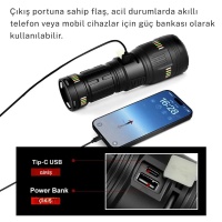 Gold Orıon 200W Süper Güçlü Lazer LED El Feneri - 6000 Lümen, 3000m Menzil ve Powerbank Özellikli (4 Pilli Set) G-601