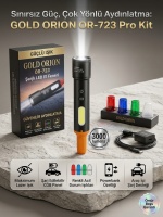 Gold Orion OR-723 3000 Lumens Şarjlı LED El Feneri - Lazer Beyaz Işık ve COB Yan Aydınlatmalı Taktik Fener