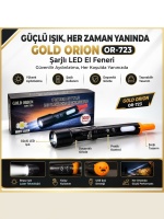 Gold Orion OR-723 3000 Lumens Şarjlı LED El Feneri - Lazer Beyaz Işık ve COB Yan Aydınlatmalı Taktik Fener