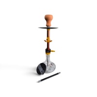 Leon Dubai 47 cm Şeffaf Camlı Nargile Takımı - Bronz / Gold Gövdeli Set