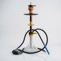 Leon Dubai 47 cm Şeffaf Camlı Nargile Takımı - Bronz / Gold Gövdeli Set