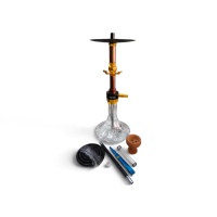 Leon Dubai 47 cm Şeffaf Camlı Nargile Takımı - Bronz / Gold Gövdeli Set