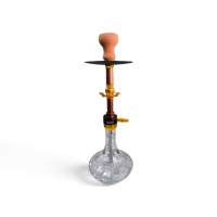 Leon Dubai 47 cm Şeffaf Camlı Nargile Takımı - Bronz / Gold Gövdeli Set