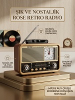 Rose SP-607 Nostaljik Bluetooth Radyo - Şarjlı MP3 Çalar, USB/TF Kart Girişli Akrep Yelkovan Saatli Retro Müzik Kutusu