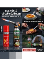 Steel 3'lü Profesyonel Pürmüz Seti – Otomatik Ateşlemeli Pürmüz Başlığı + Kamp Gazı ve Çakmak Gazı