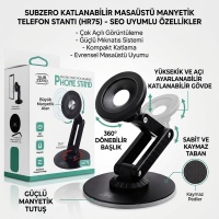 Subzero HR75 Katlanabilir Masaüstü Manyetik Telefon Stant – 360° Dönebilen Metal Ayarlanabilir Telefon Tutucu