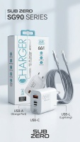 Subzero SG90 66W 3 Portlu Turbo Şarj Aleti (USB-A + USB-C + Lightning)