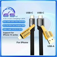 Tosstech Çoklu USB Şarj Kablosu: 4'ü 1 arada USB C Kablosu Hızlı Şarj Düz Örgülü Dolaşmayan iPhone Şarj Kablosu, Çoklu Şarj Kablosu Kombinasyonu, Tip C/USB A Bağlantı Noktaları