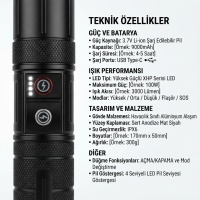 Tosstech Gold Orion R53 Profesyonel 100W 3000 Lümen Zoomlu Şarjlı El Feneri Seti