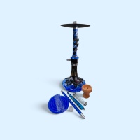 Tosstech Tobacco Leon Dubai 47 cm Mavi Desenli Cam Nargile Takımı - Silikon Marpuçlu Ve Lüleli Set