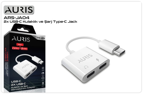 Auris ars-ja05 USB-C To 3,5mm Jack & Type-C Kulaklık ve Şarj Dönüştürücü