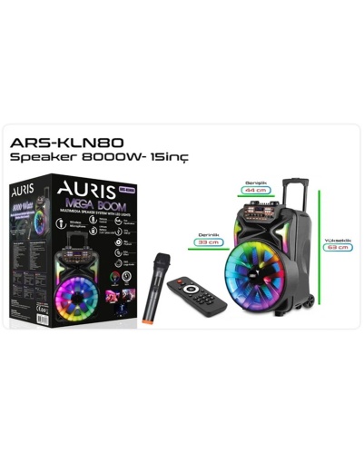 Aurıs Ars-kln80 8000w Dev Boy Profesyonel Bluetooth Parti Hoparlör - Rgb Işıklı Kablosuz Mikrofon Ve Kumanda