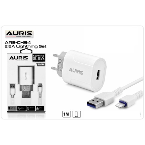 Auris  CH-34 Lightining 2.8Amper Beyaz Şarj Aleti