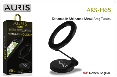  Auris H65 Metal Araç İçi Telefon Tutucu – 180° Dönen Başlık ve Katlanabilir Mıknatıslı Tasarım