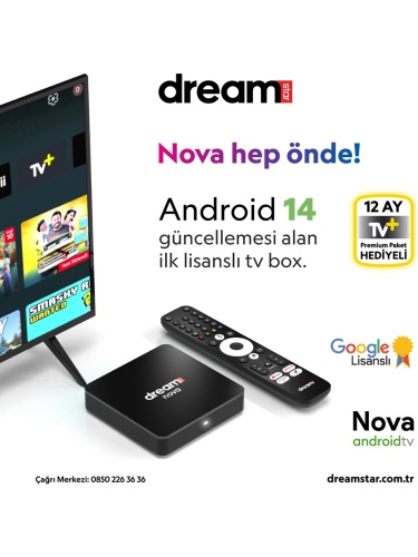 Dreamstar Nova | TV+ (12 Ay Premium Üyelik Hediyeli) 4K Lisansli Android TV Box | 2GB Ram | 32GB Hafıza