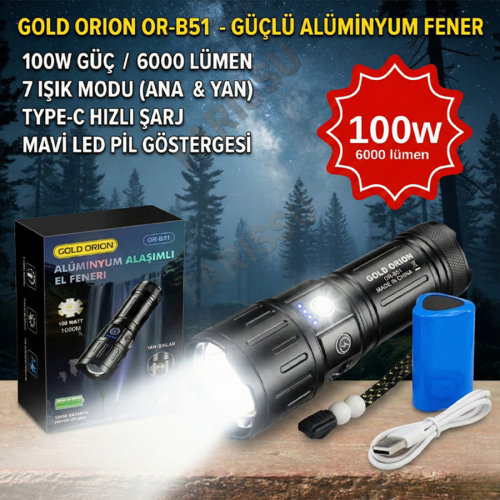 Gold Orion OR-B51 Şarjlı El Feneri 50 Watt