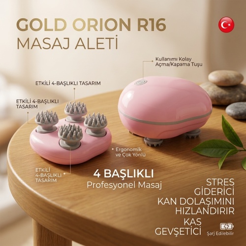 Gold Orion R16 Şarjlı 4 Başlıklı Titreşimli Vücut ve Baş Masaj Aleti