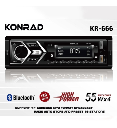 Konrad KR-666 4X55 Watt Çift Usb Sd-Mmc-Fm BluetoohtL Oto Teyp