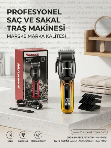 Marske MS-5056 Şarjlı Saç Sakal Tıraş Makinesi / LED Ekranlı Gold Erkek Bakım Seti