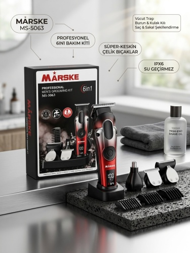 Marske MS-5063 6 in 1 Profesyonel Şarjlı Erkek Bakım Seti - Sakal & Vücut Tıraş Makinesi