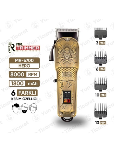 Mr. Trimmer MR-6700 Detailer Şarj Göstergeli 6 Kademeli 8000 Rpm 1800 Mah Saç Sakal Erkek Bakım Tıraş Makinesi