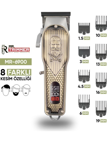 Mr. Trimmer MR-6900 Detailer Şarj Göstergeli 6 Kademeli 8000 Rpm 1800 Mah Saç Sakal Erkek Bakım Tıraş Makinesi