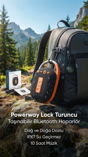 Powerway Lock Turuncu Taşınabilir Su Geçirmez Bluetooth Hoparlör