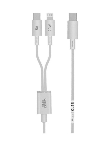 Subzero CL15 Hızlı Şarj Kablosu: 2si1 Arada Lightning (Apple/iphone) + Type-C 20W 5A Fast Charger
