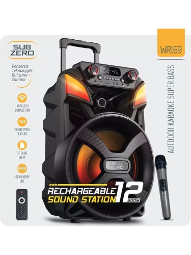 Subzero Wr169 Profosyonel Işıklı Kablosuzmikrofonlu Müzik Kutusu