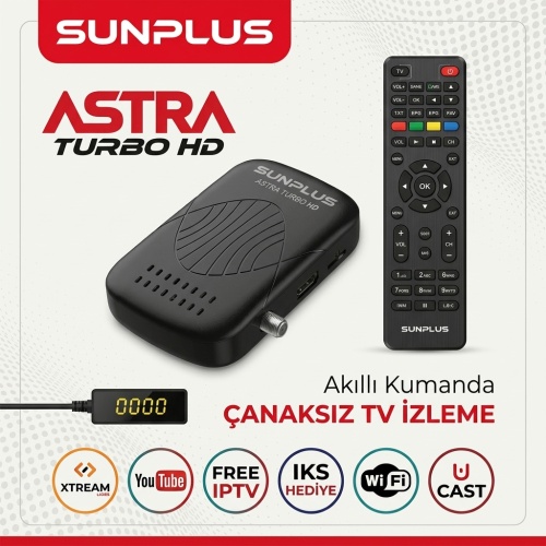 Sunplus Astra Turbo HD Çanaksız Mini Uydu Alıcısı (Akıllı Kumandalı)