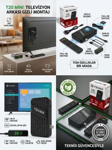 Teknix T20 Mini Full HD Dijital Uydu Alıcısı - Wi-Fi Destekli, HDMI & USB Girişli