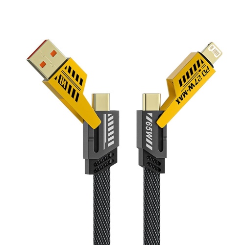 Tosstech Çoklu USB Şarj Kablosu: 4'ü 1 arada USB C Kablosu Hızlı Şarj Düz Örgülü Dolaşmayan iPhone Şarj Kablosu, Çoklu Şarj Kablosu Kombinasyonu, Tip C/USB A Bağlantı Noktaları