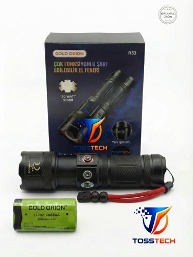 Tosstech Gold Orion R53 Profesyonel 100W 3000 Lümen Zoomlu Şarjlı El Feneri Seti