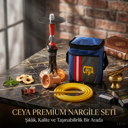 Tosstech Tobacco Ceya 37 cm Nargile Takımı Alüminyum Gövde Cam Şişe Modern Tasarım