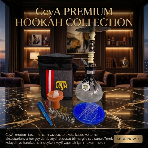 Tosstech Tobacco CeyA Premium Taşınabilir Nargile Takımı – Çantalı, Alüminyum Gövde & Cam Şişe (37 cm)